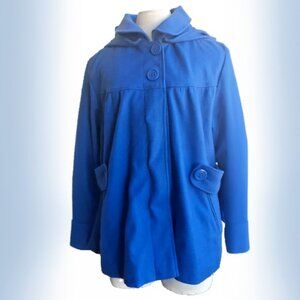 Mossimo Women's Blue Wool Coat 18W Midi NEW Swing Detachable Hood Self-Belt